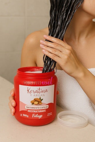 Distriwil Kit de mascarillas capilares Frilayp con keratina y argán en envase rojo de 1000g para nutrición profunda