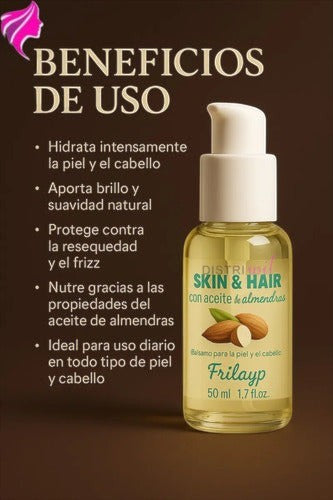 Serum capilar y corporal Distriwil Frilayp con aceite de almendras en envase dosificador de 50cc