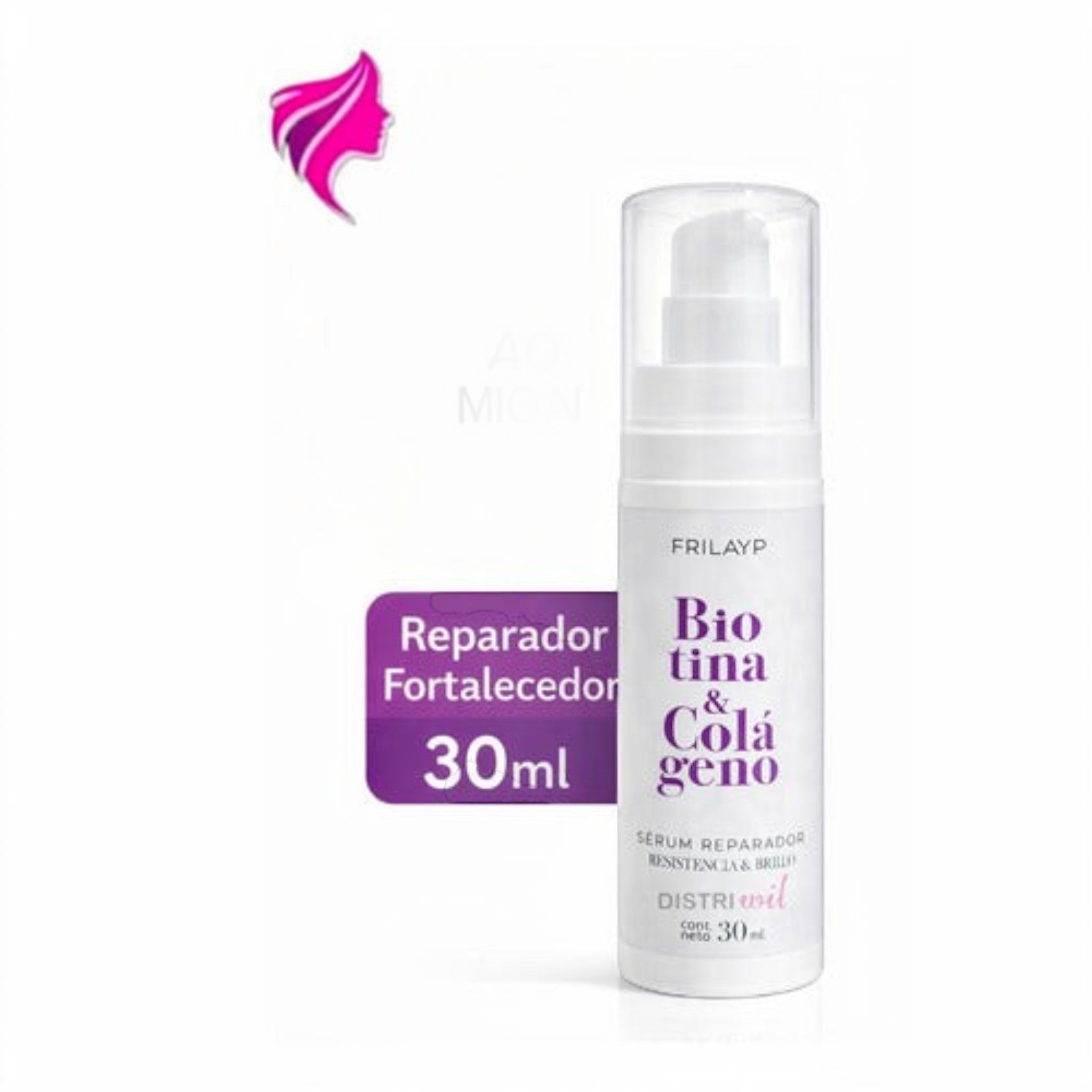 Serum capilar Distriwil Frilayp con biotina y colageno en envase dosificador de 30ml para brillo y reparacion