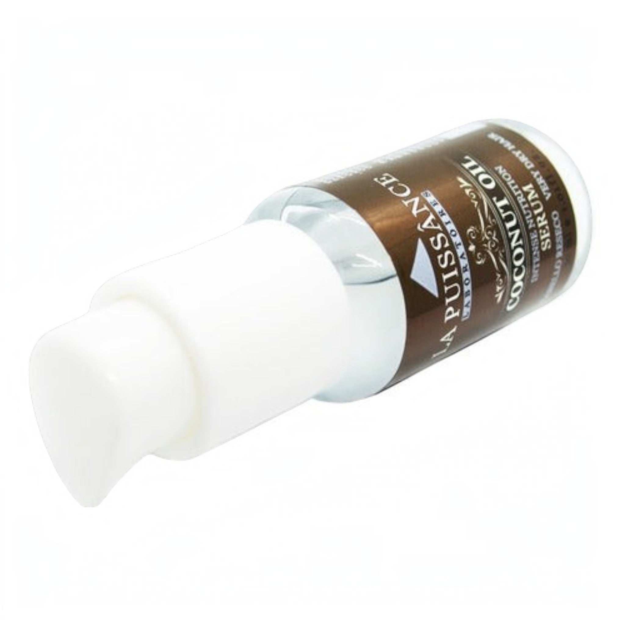 Serum capilar nutritivo de coco La Puissance Distriwil en frasco de 30ml con dosificador blanco para cabello seco