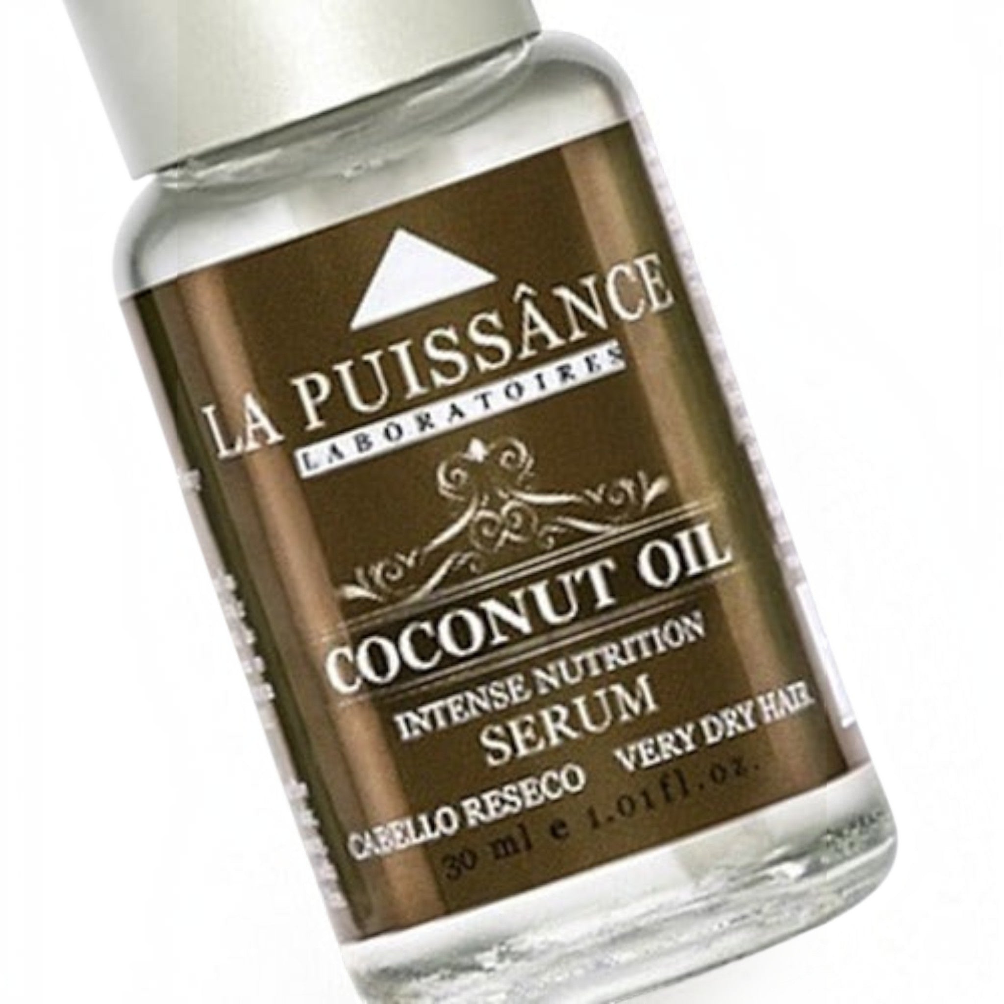 Serum capilar nutritivo de coco La Puissance de Distriwil en frasco de 30ml para cabello seco y deshidratado