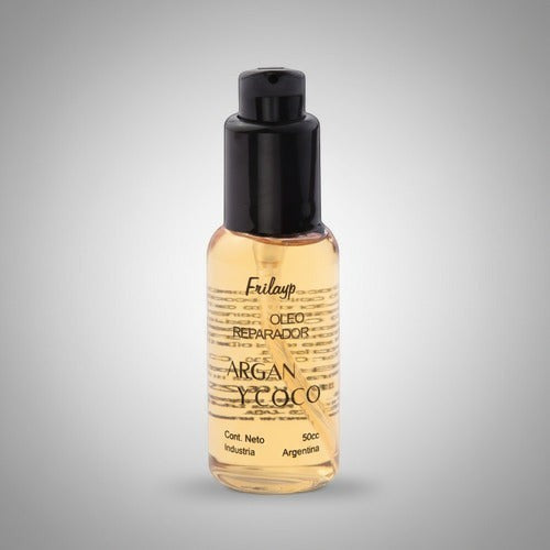 Serum reparador Distriwil Frilayp de coco y argán en envase de 50cc con válvula dosificadora para el cabello