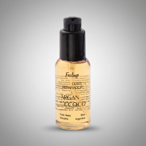 Serum reparador Distriwil Frilayp con aceite de coco y argán en envase de 50cc con válvula dosificadora