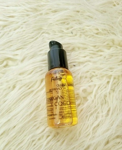 Serum reparador Distriwil Frilayp con aceite de coco y argán en frasco de 50cc con válvula dosificadora