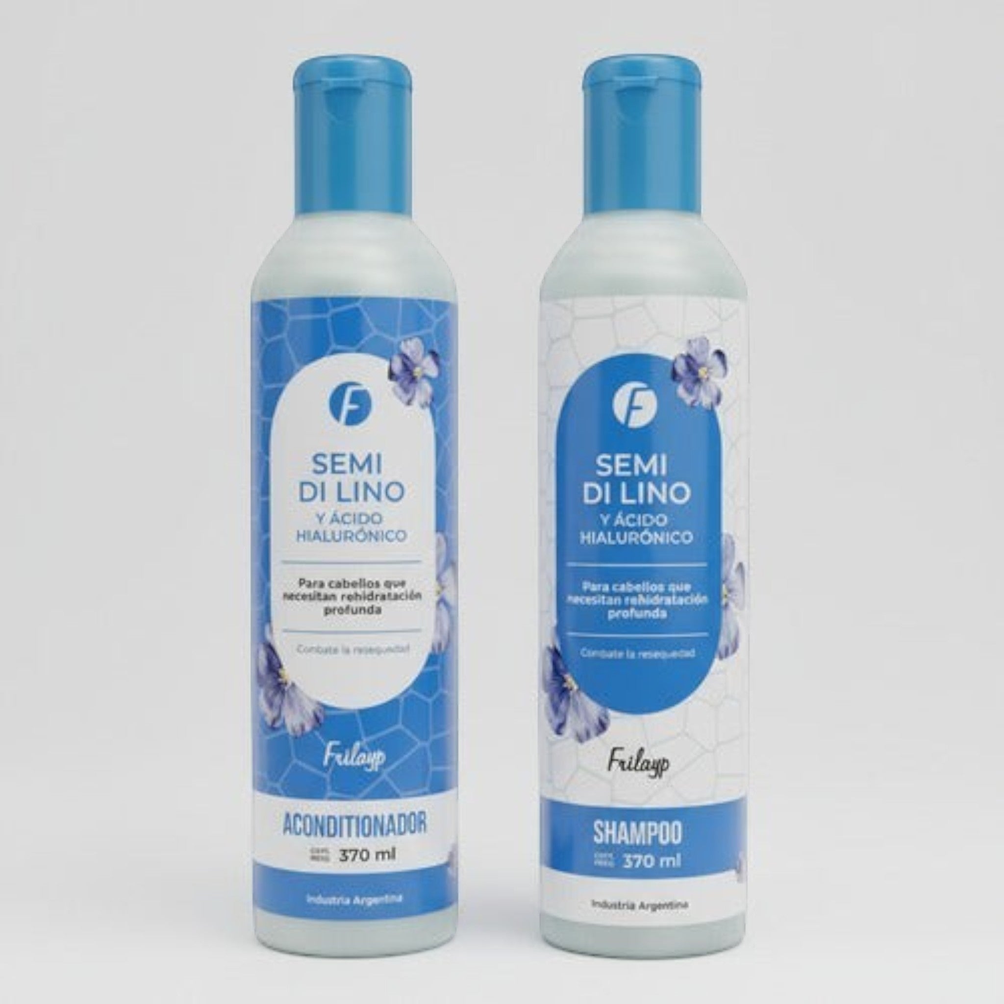 Set de shampoo y acondicionador Distriwil Frilayp con semi lino y ácido hialurónico para hidratación capilar profunda