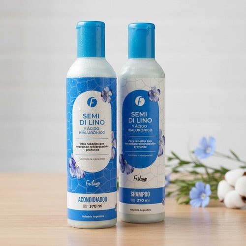Set de shampoo y acondicionador Distriwil Frilayp con ácido hialurónico y semillas de lino en envases de 370 ml