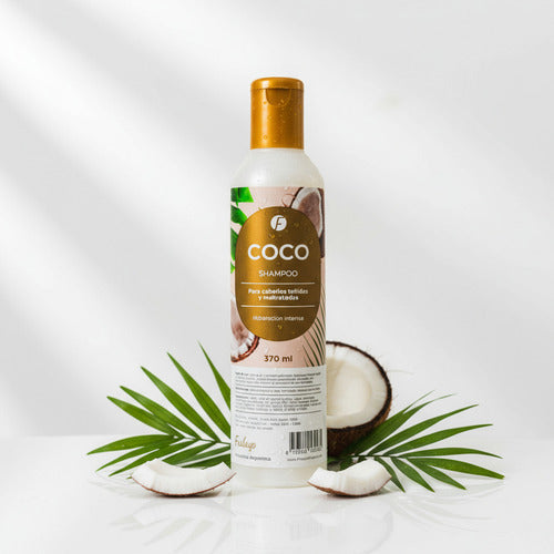 Shampoo de coco Frilayp de 370ml para cabellos teñidos y maltratados, disponible en Distriwil