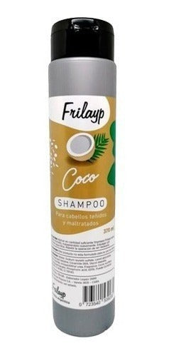 Shampoo Frilayp de coco para cabellos teñidos y maltratados en envase de 370ml vendido por Distriwil