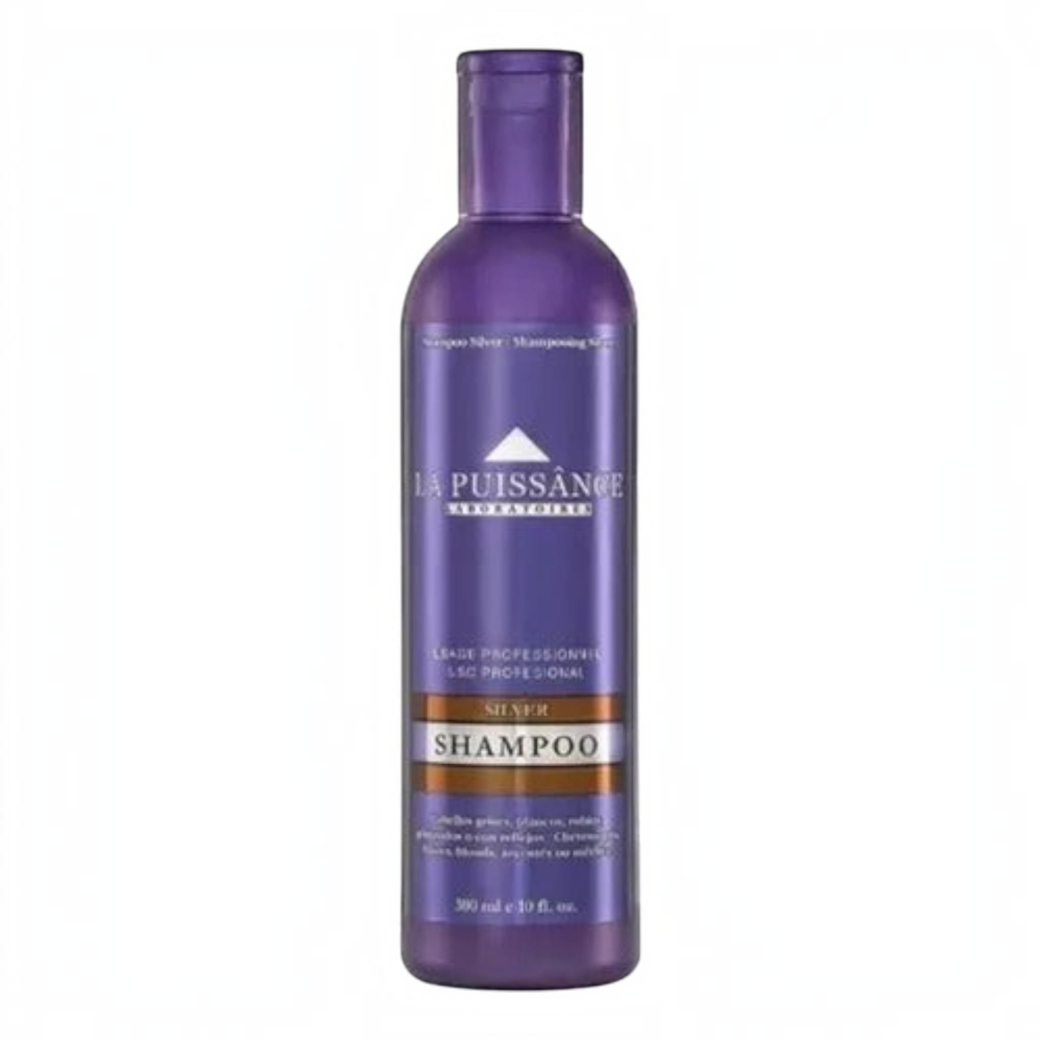 Shampoo matizador Distriwil La Puissance Silver de 300ml en envase violeta para cabellos rubios, grises o platinados
