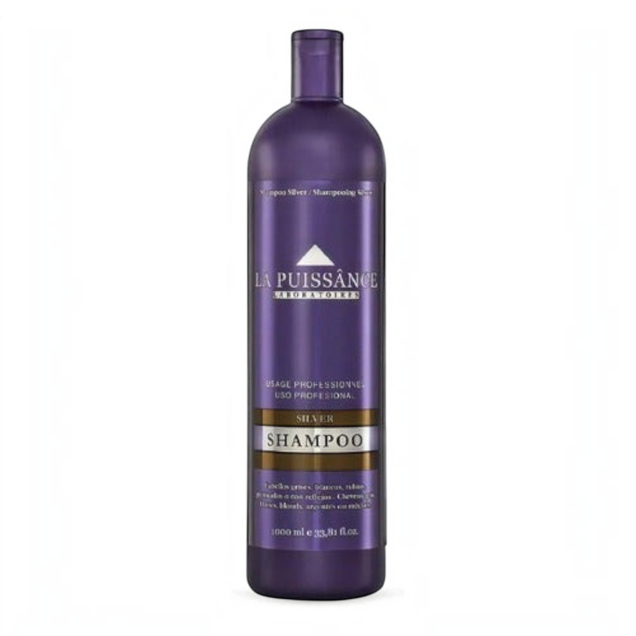 Shampoo matizador violeta La Puissance Silver de Distriwil para neutralizar tonos amarillos en cabellos rubios