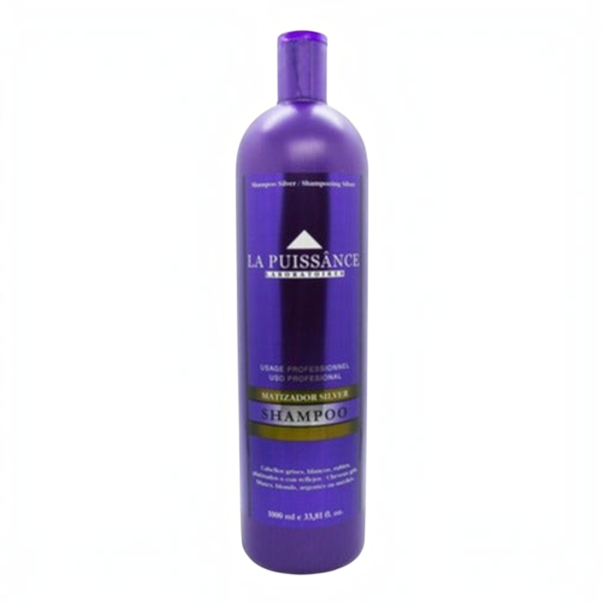 Shampoo matizador violeta La Puissance Silver de Distriwil para neutralizar tonos amarillos en cabellos rubios
