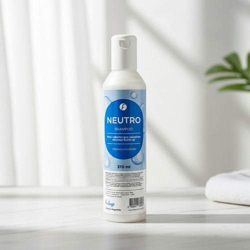 Shampoo neutro Frilayp de 370ml de Distriwil para eliminar residuos del cabello en envase blanco con etiqueta azul