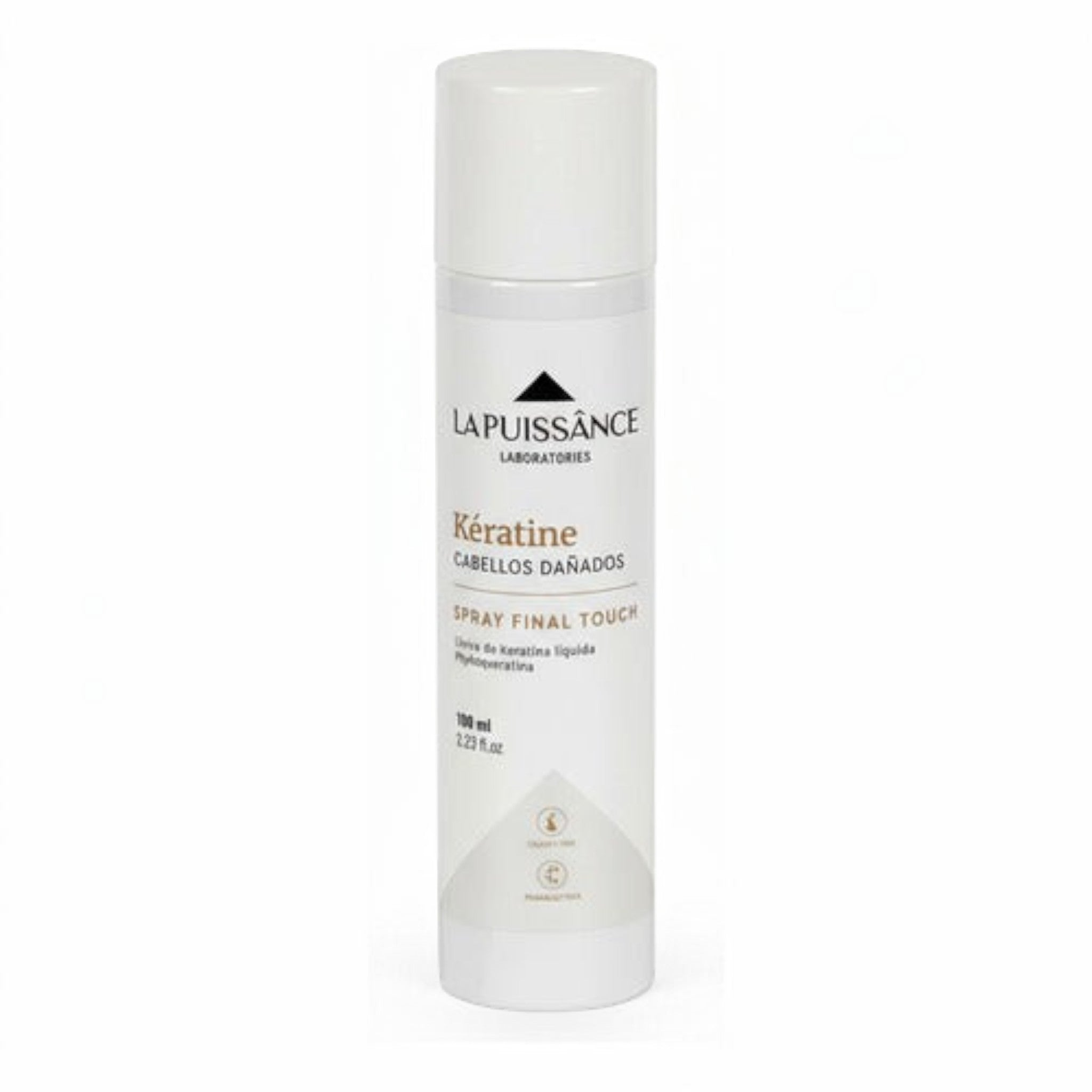 Spray reparador de keratina Distriwil La Puissance para cabello dañado en envase de 100ml con tapa blanca