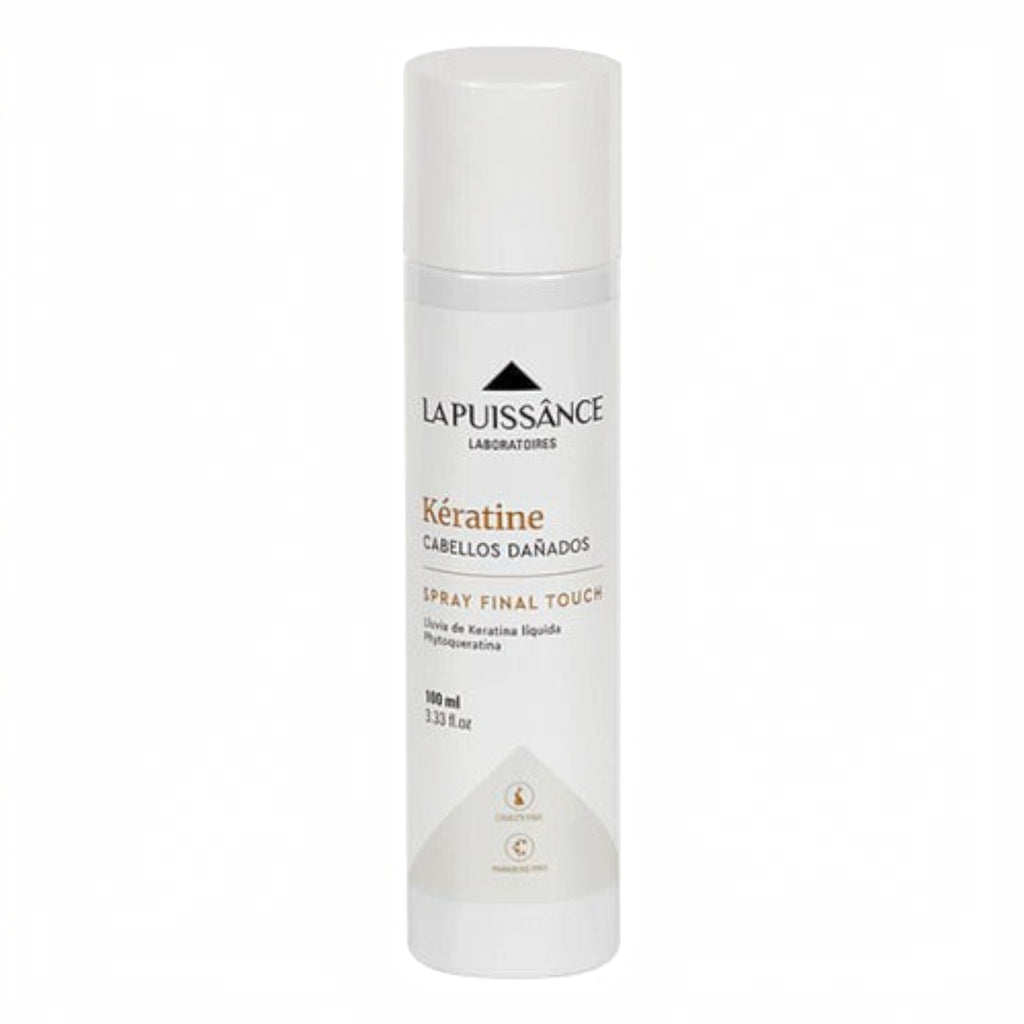 Spray reparador de keratina La Puissance Final Touch para cabello dañado en envase blanco de 100ml de Distriwil
