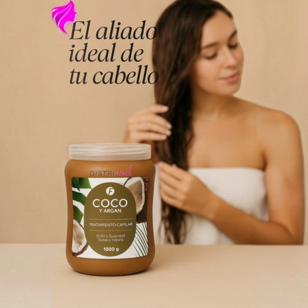 Tratamiento capilar Distriwil de argán y coco en pote de 1000g para nutrición profunda y brillo extremo