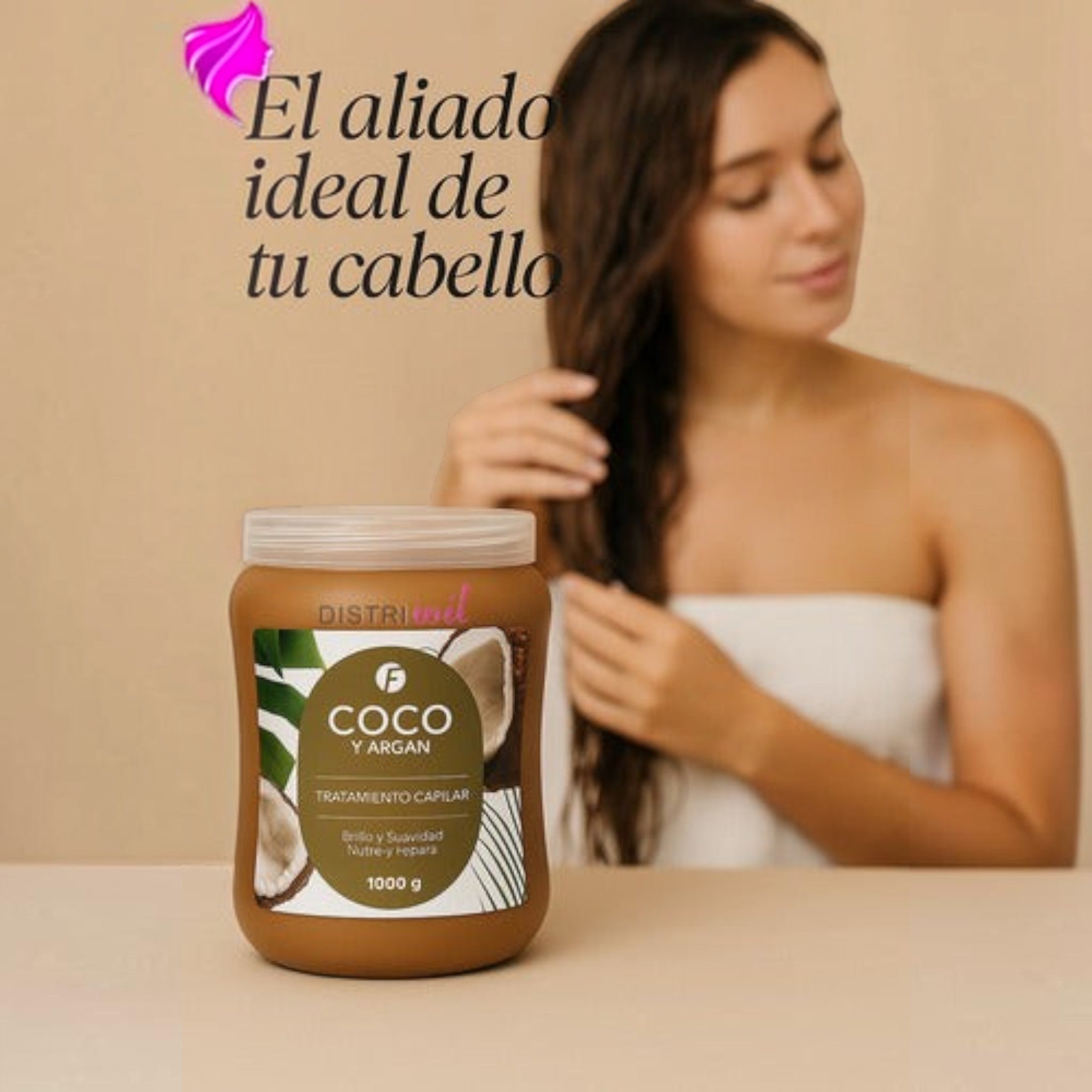 Tratamiento capilar Distriwil de argán y coco en pote de 1000g para nutrición profunda y brillo extremo