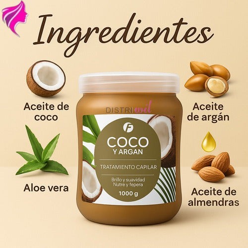 Tratamiento capilar Distriwil con aceite de coco, argán y almendras en pote de 1000g para nutrición profunda