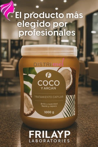 Tratamiento capilar Distriwil Frilayp de coco y argán en pote de 1000g para nutrición profunda de cabellos secos