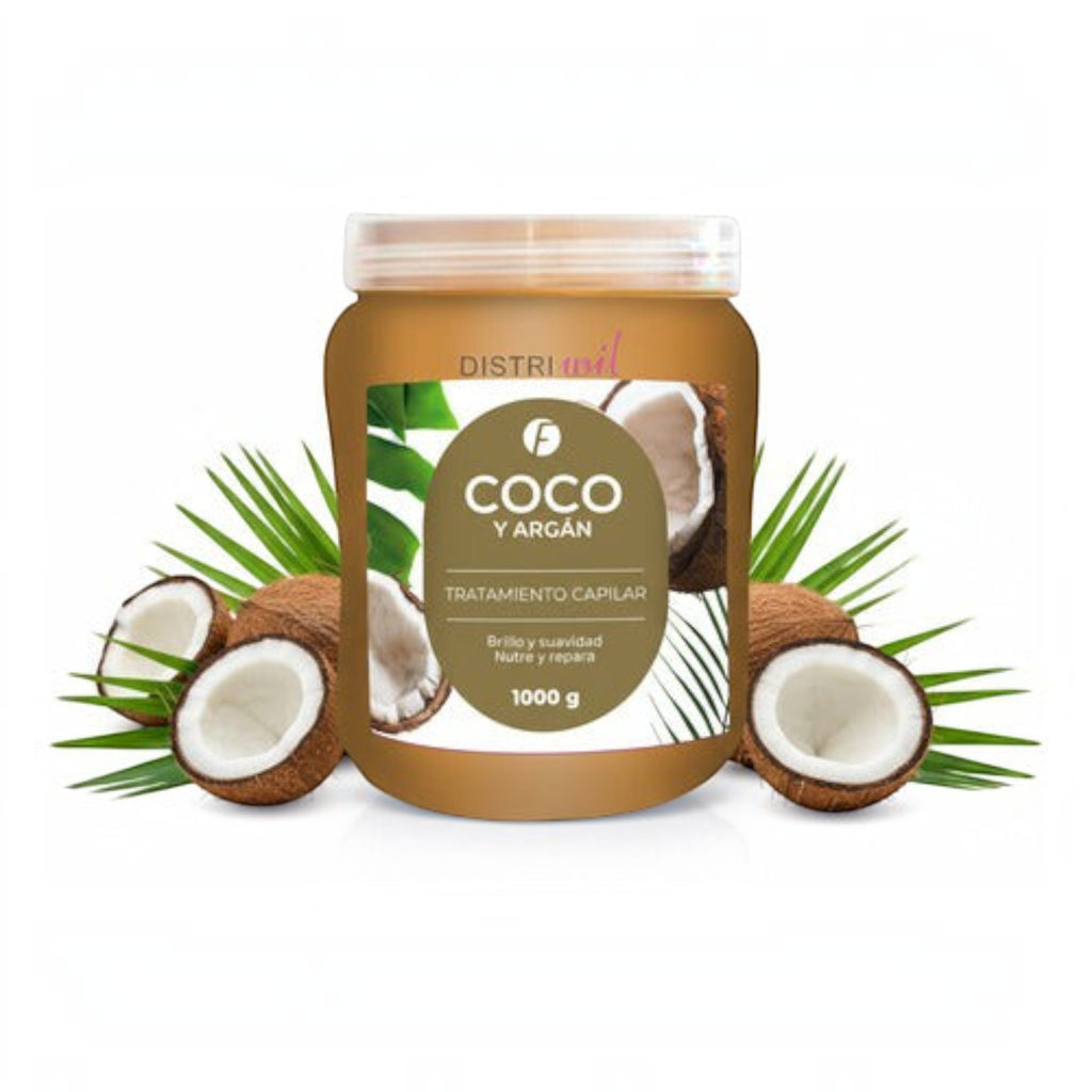 Tratamiento capilar Distriwil de argán y coco en pote de 1000g para nutrición profunda y brillo extremo del cabello