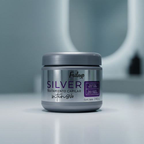 Tarro de Distriwil Frilayp Tratamiento Capilar Silver intensivo de 240g para reparar y fortalecer cabellos grises