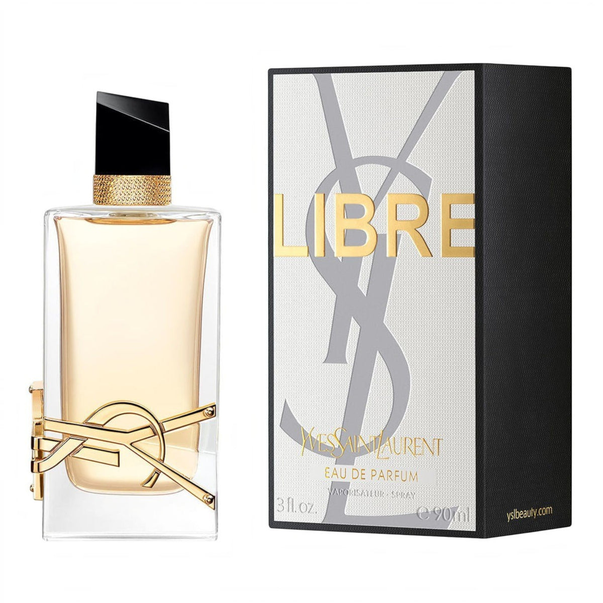Perfume Distriwil Yves Saint Laurent Libre EDP 90ml con frasco de cristal elegante y caja original de diseño floral